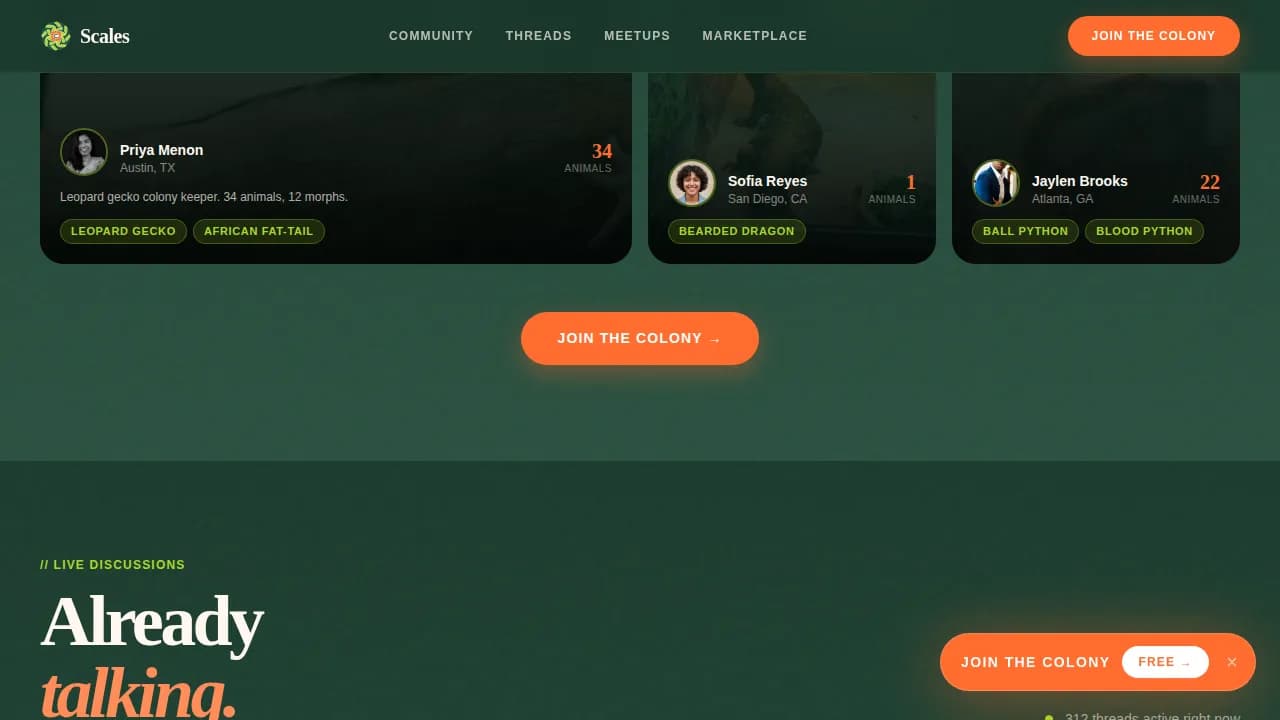 Scales — Vibrant Reptile Community Landing Page Template