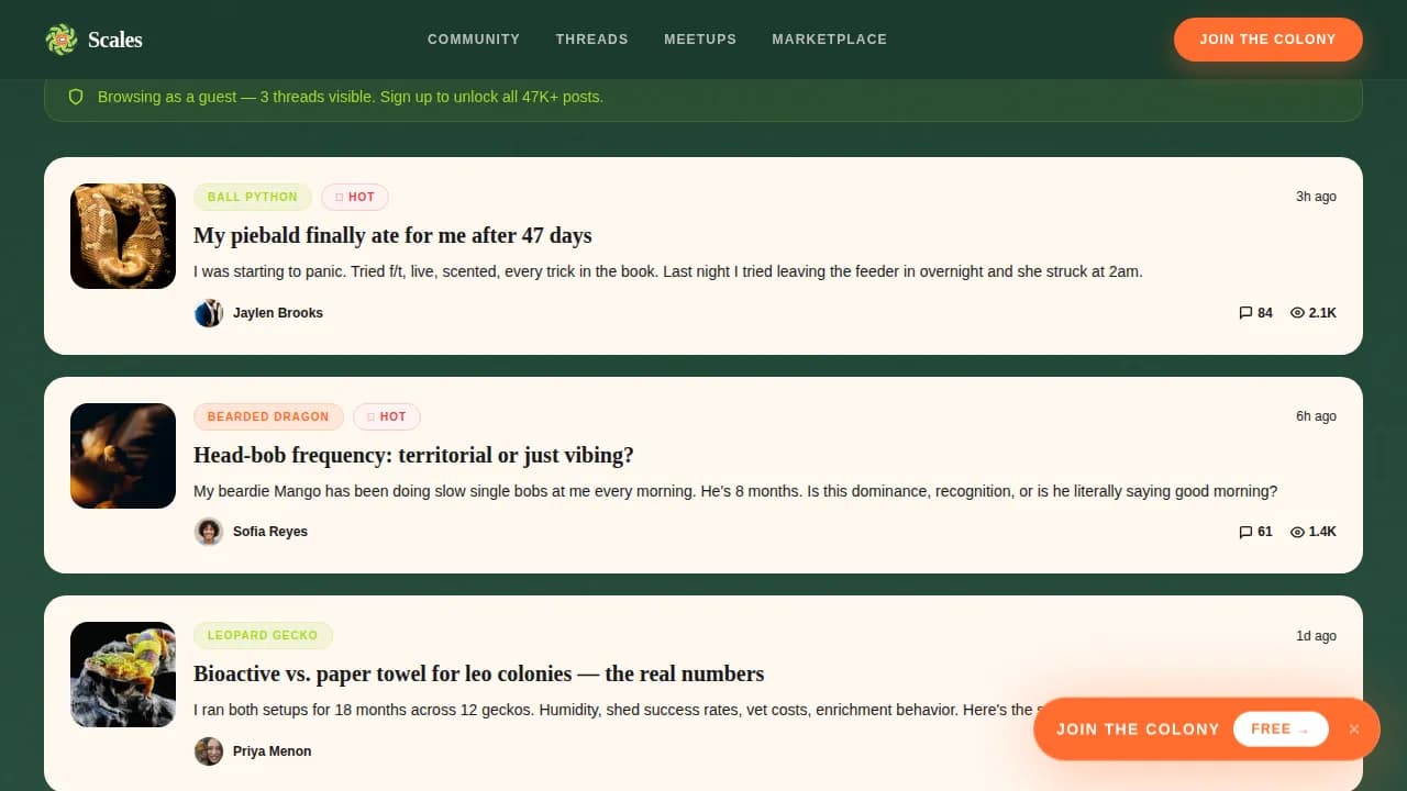 Scales — Vibrant Reptile Community Landing Page Template