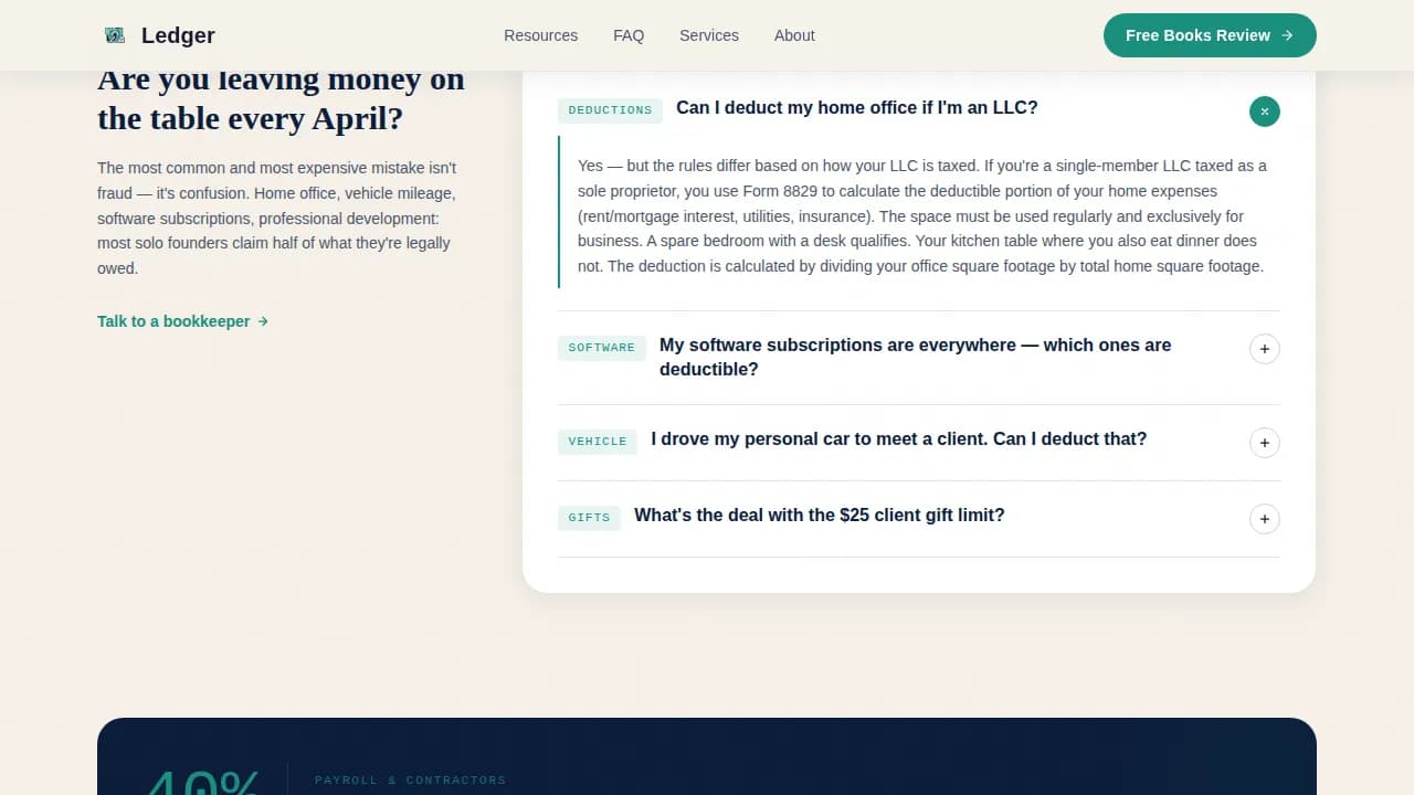 Ledger — Revenue-Driven Accountant Hub Landing Page Template