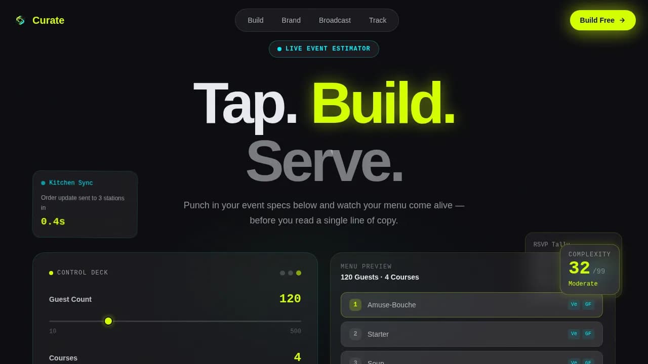 Curate — Dynamic Culinary Coordination Landing Page Template