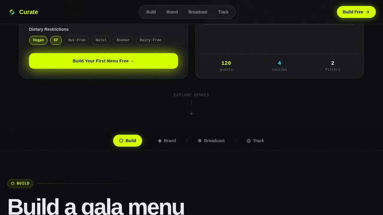 Curate — Dynamic Culinary Coordination Landing Page Template