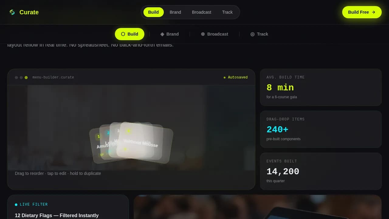 Curate — Dynamic Culinary Coordination Landing Page Template