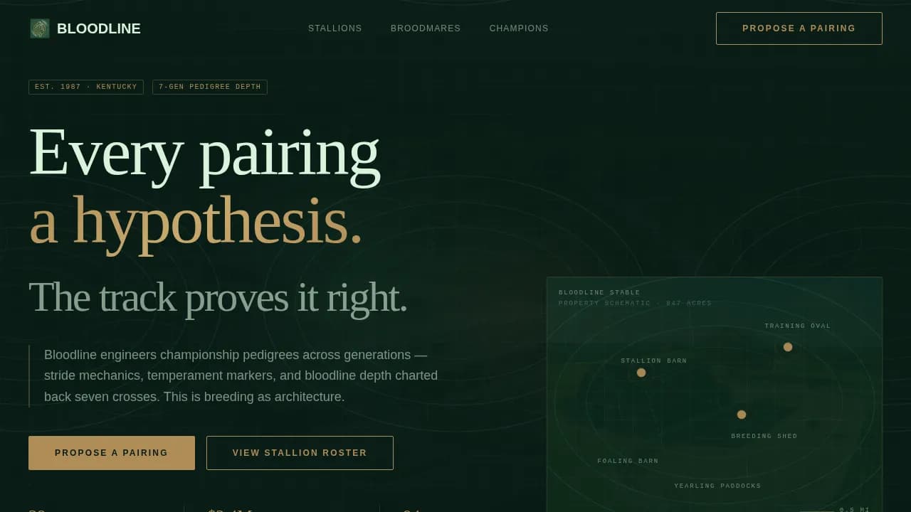 Bloodline — Precision Equestrian Breeding Landing Page Template