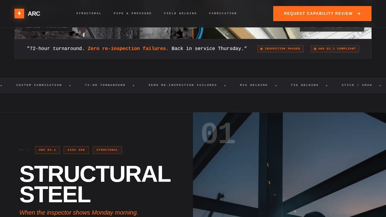 Arc — Powerhouse Welding Services Landing Page Template