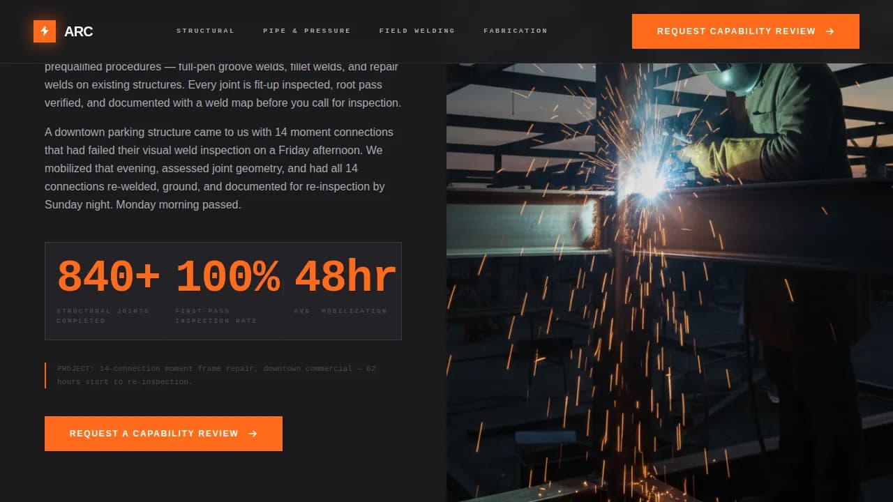 Arc — Powerhouse Welding Services Landing Page Template