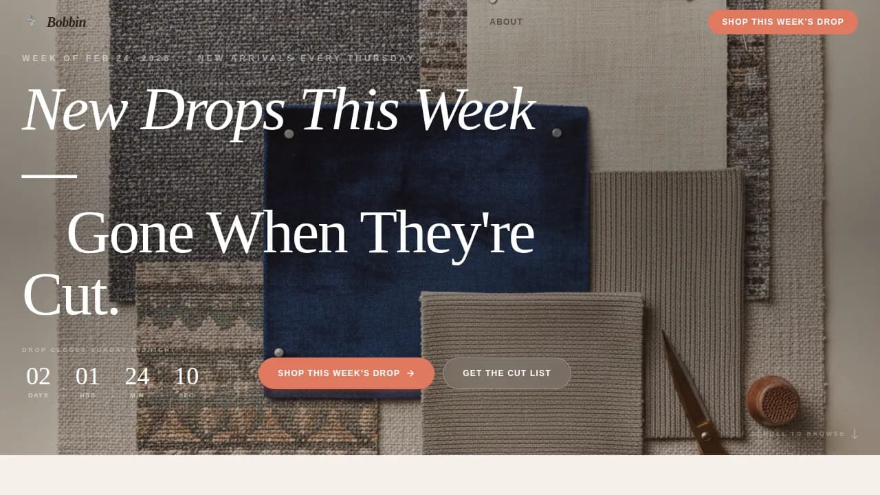 Bobbin — Premium Fabric Marketplace Landing Page Template