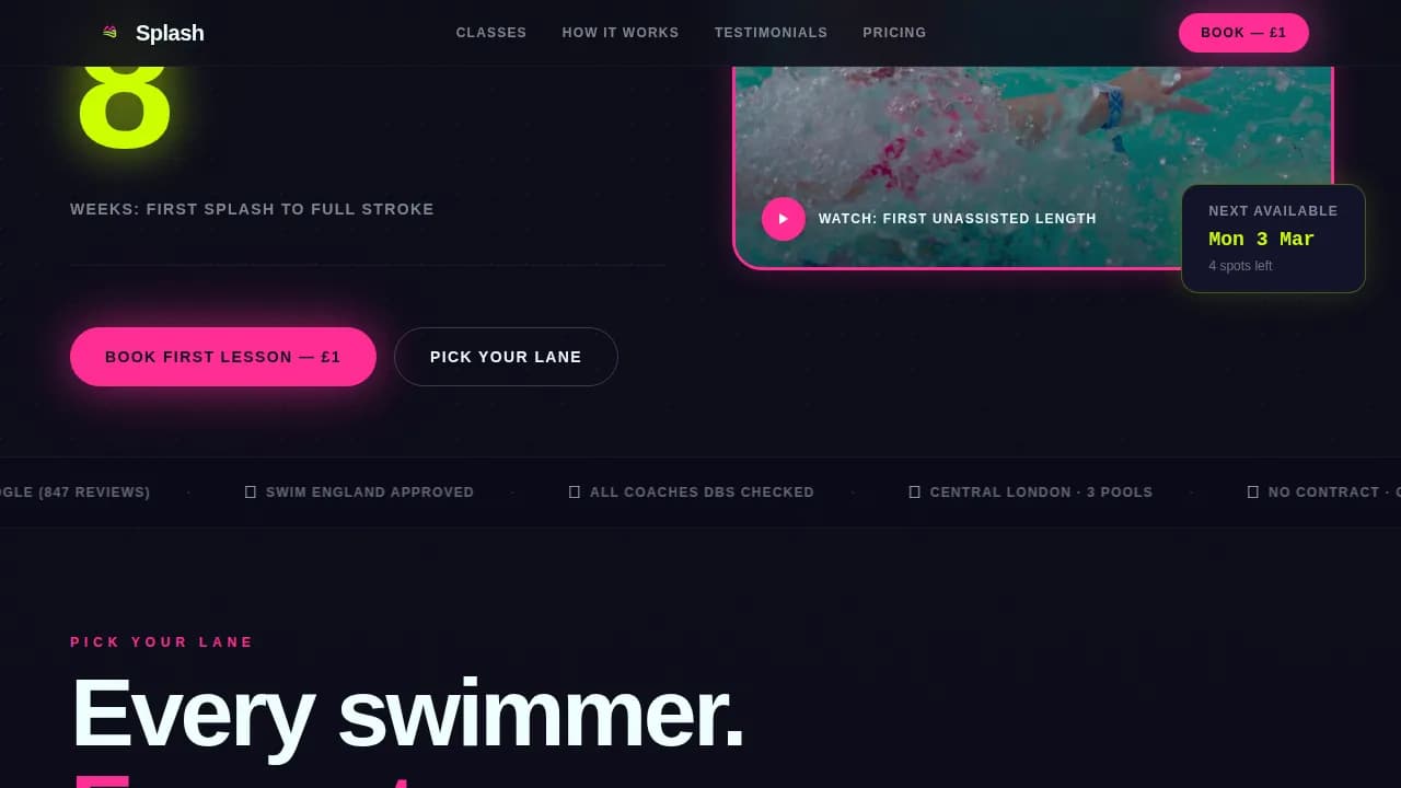 Swimming & Aquatic Center Booking Website Template