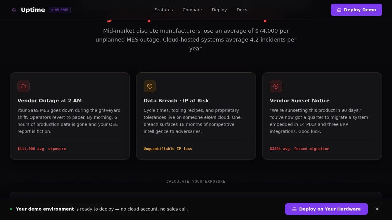 Uptime — Powerful Manufacturing Comparison Landing Page Template
