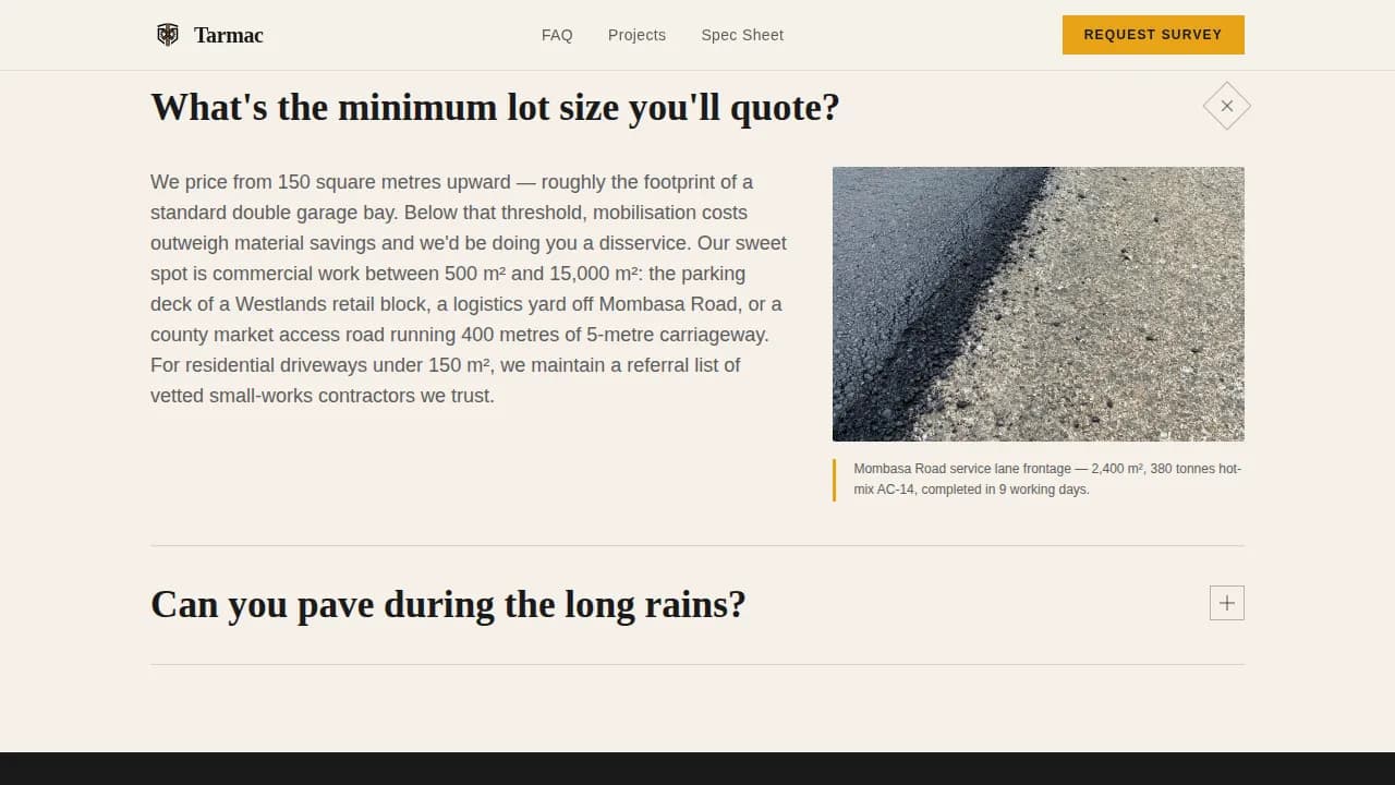 Surface — Expert Asphalt Contractor Landing Page Template