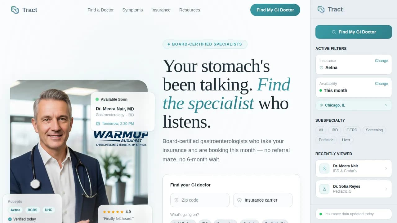 Tract - Find Trusted GI Specialists Directory Landing Page Template