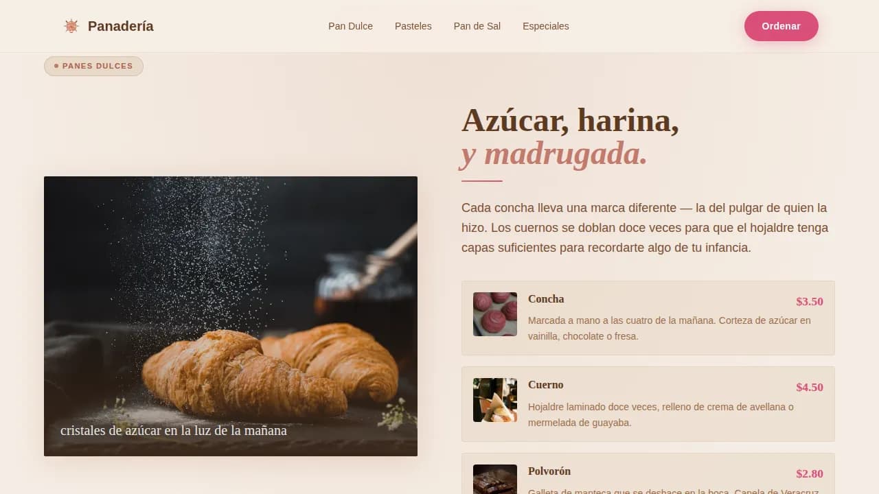 Panadera - Handcrafted Latin Bakery Landing Page Template