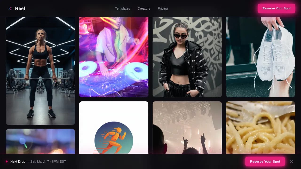 Reel — Viral Content Platform Landing Page Template
