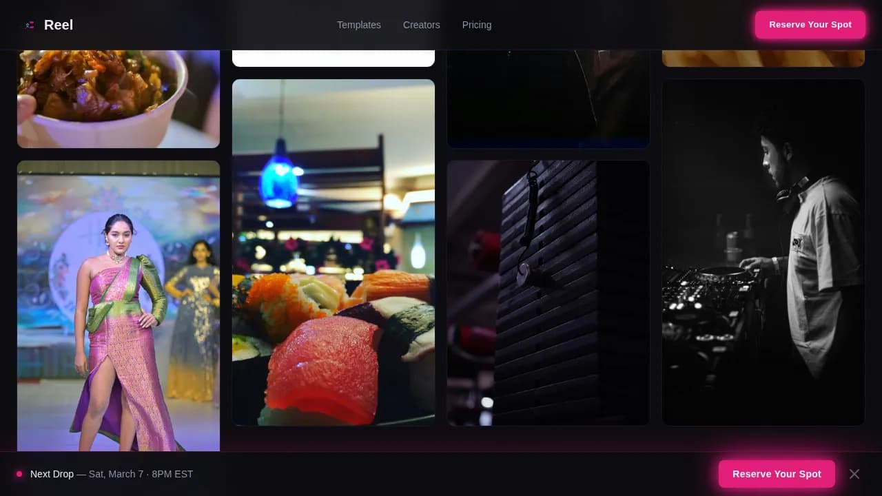 Reel — Viral Content Platform Landing Page Template