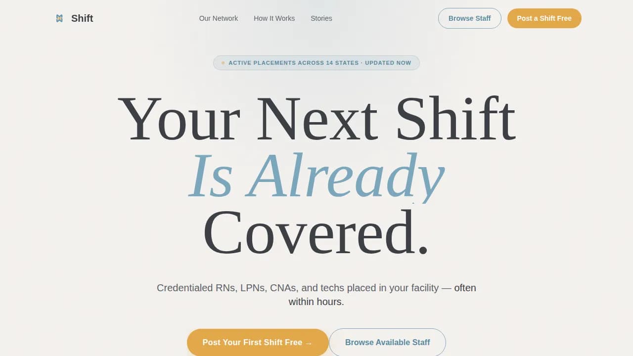 Shift - Reliable Healthcare Staffing Landing Page Template