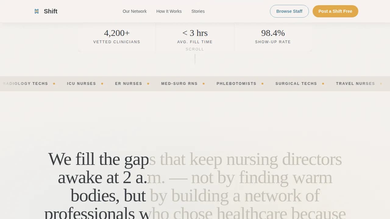 Shift - Reliable Healthcare Staffing Landing Page Template