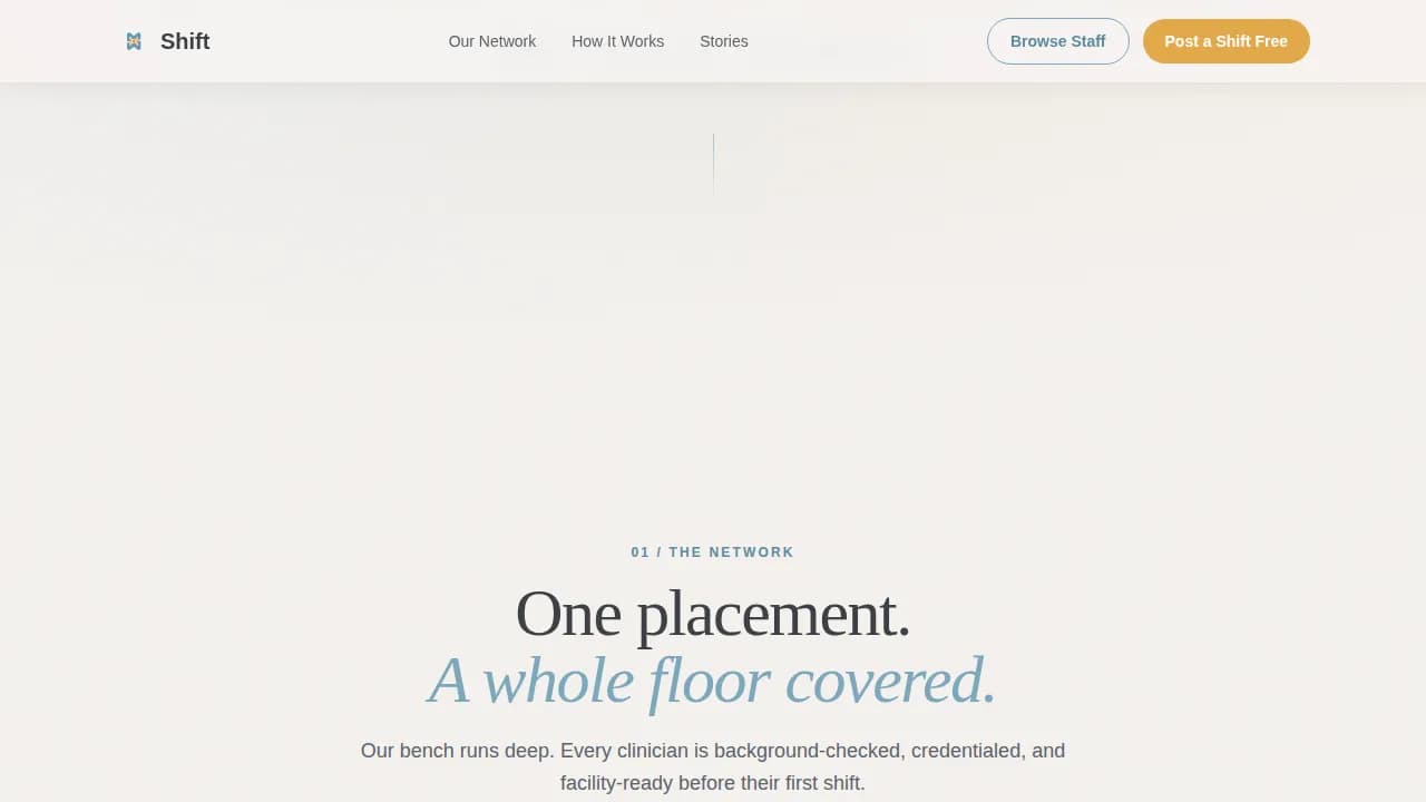 Shift - Reliable Healthcare Staffing Landing Page Template