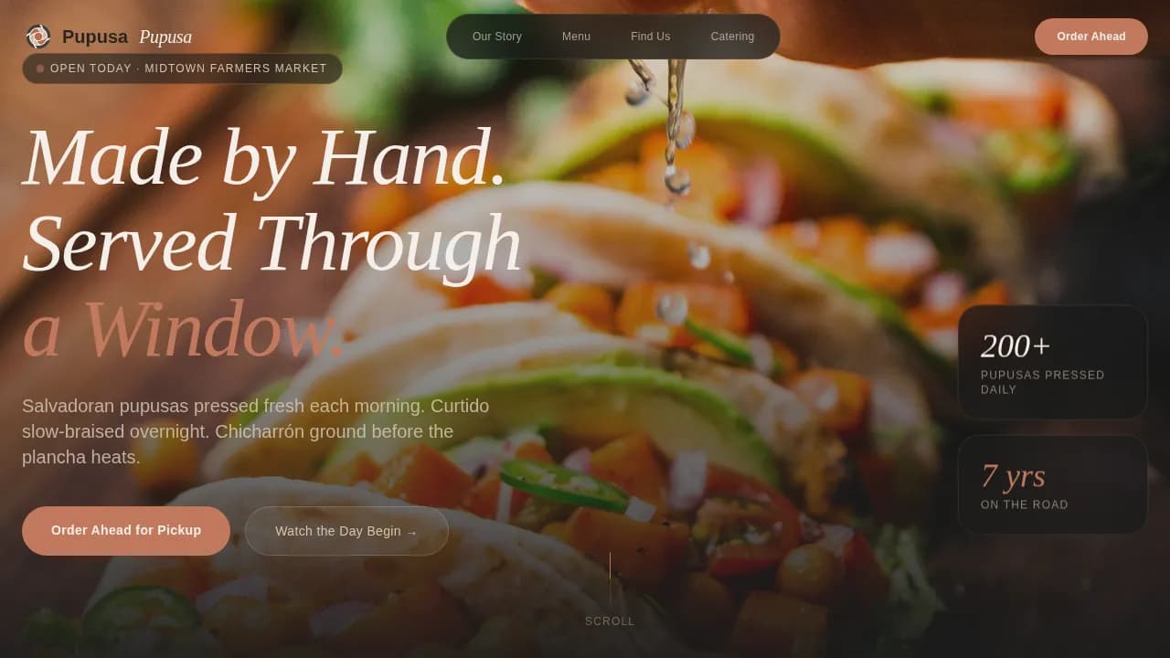Pupusa — Artisan Food Truck Landing Page Template