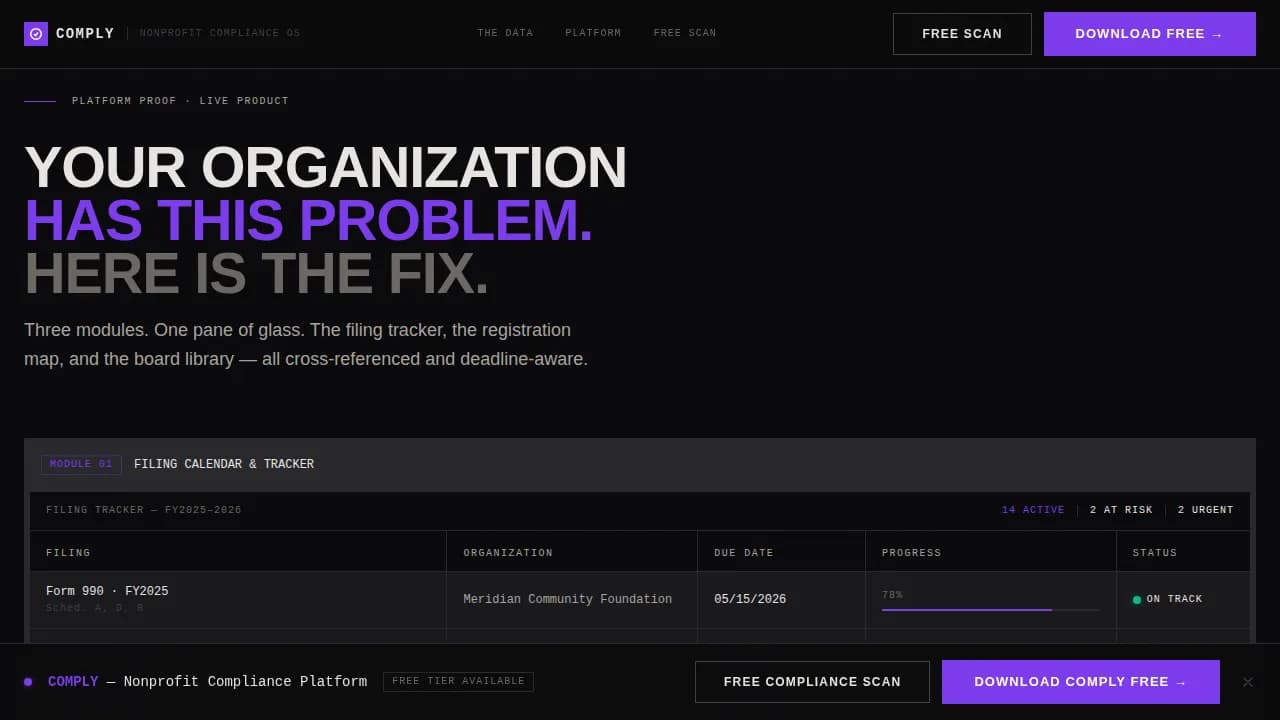 Comply — Bold Nonprofit Governance Landing Page Template