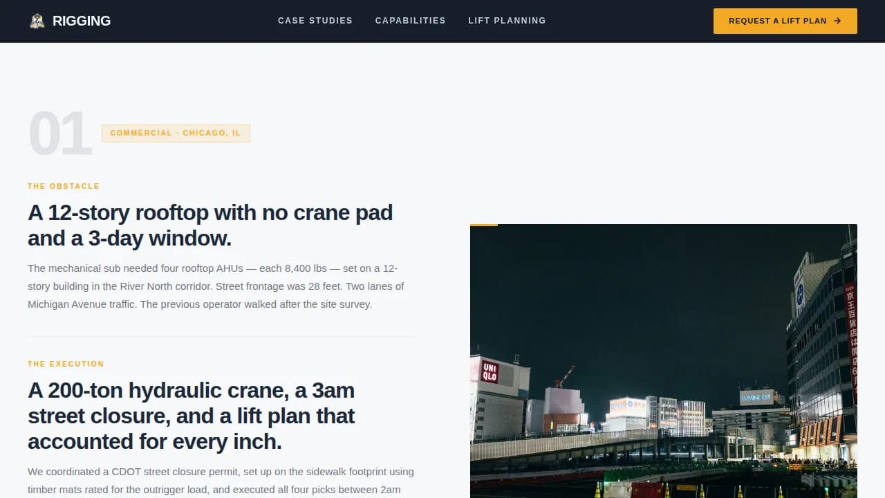 Rigging — Precision Crane Operations Landing Page Template