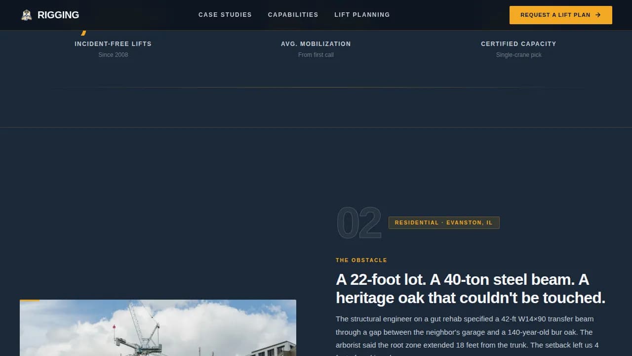 Rigging — Precision Crane Operations Landing Page Template