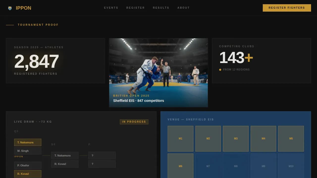Champion — Industrial Judo Tournament Hosting Landing Page Template