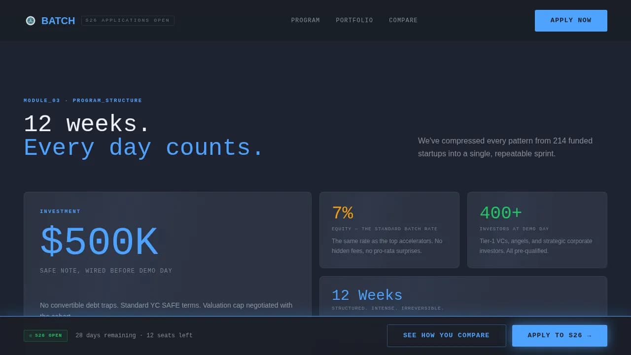 High-Velocity Startup Accelerator Technical Founders Website Template
