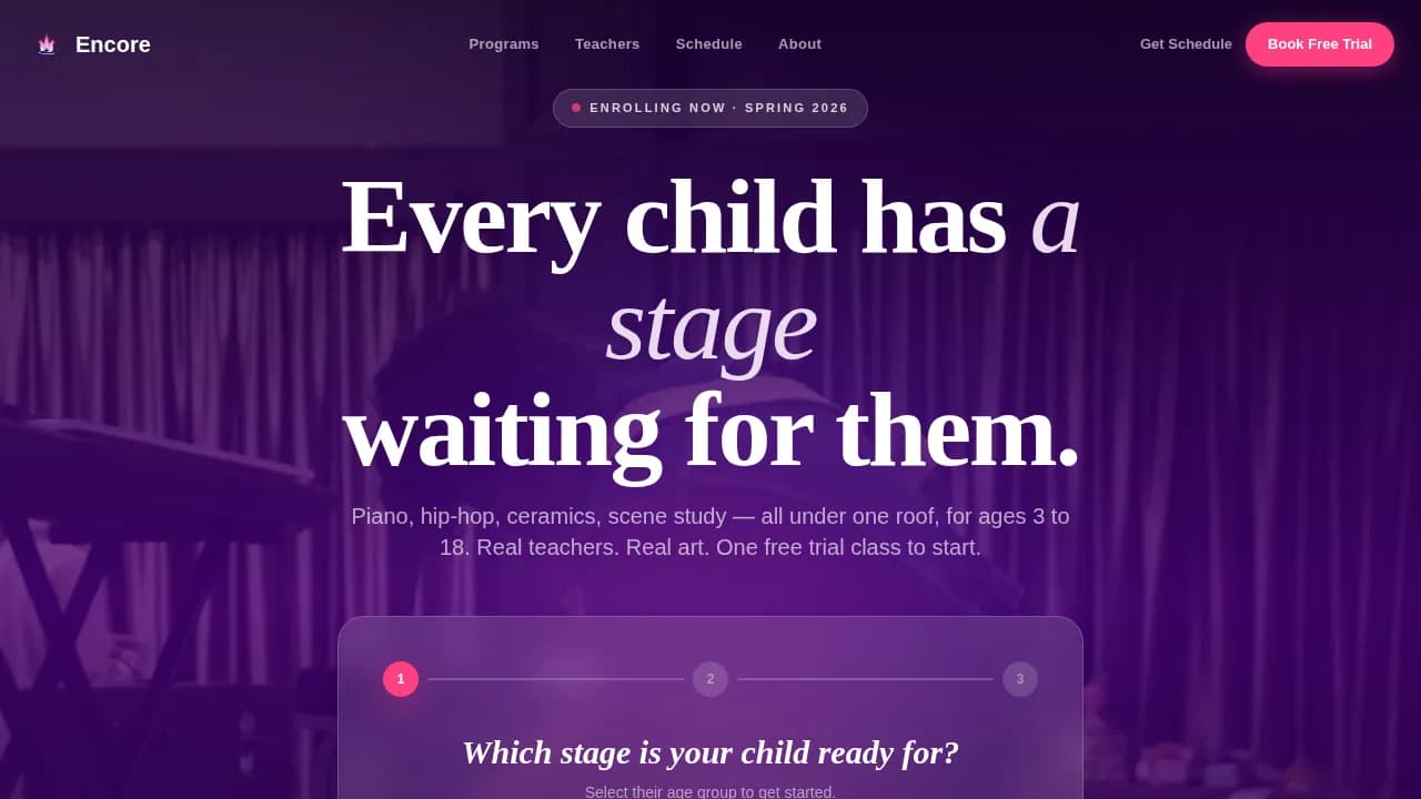 Perform — Dynamic Arts Academy Landing Page Template