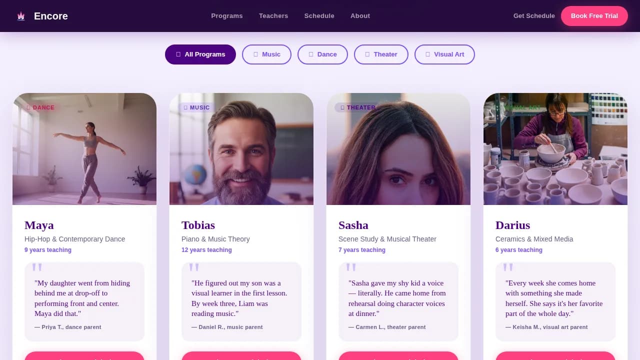 Perform — Dynamic Arts Academy Landing Page Template