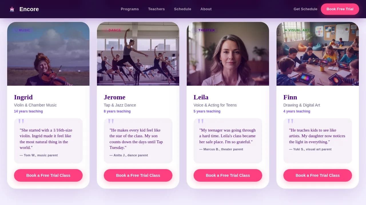 Perform — Dynamic Arts Academy Landing Page Template