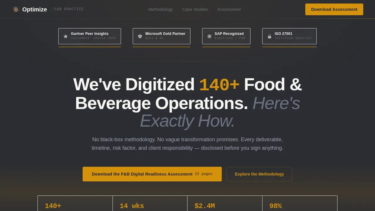 Optimize - Precision F&B Digital Transformation Comparison Landing Page Template