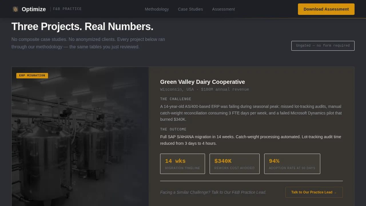 Optimize - Precision F&B Digital Transformation Comparison Landing Page Template