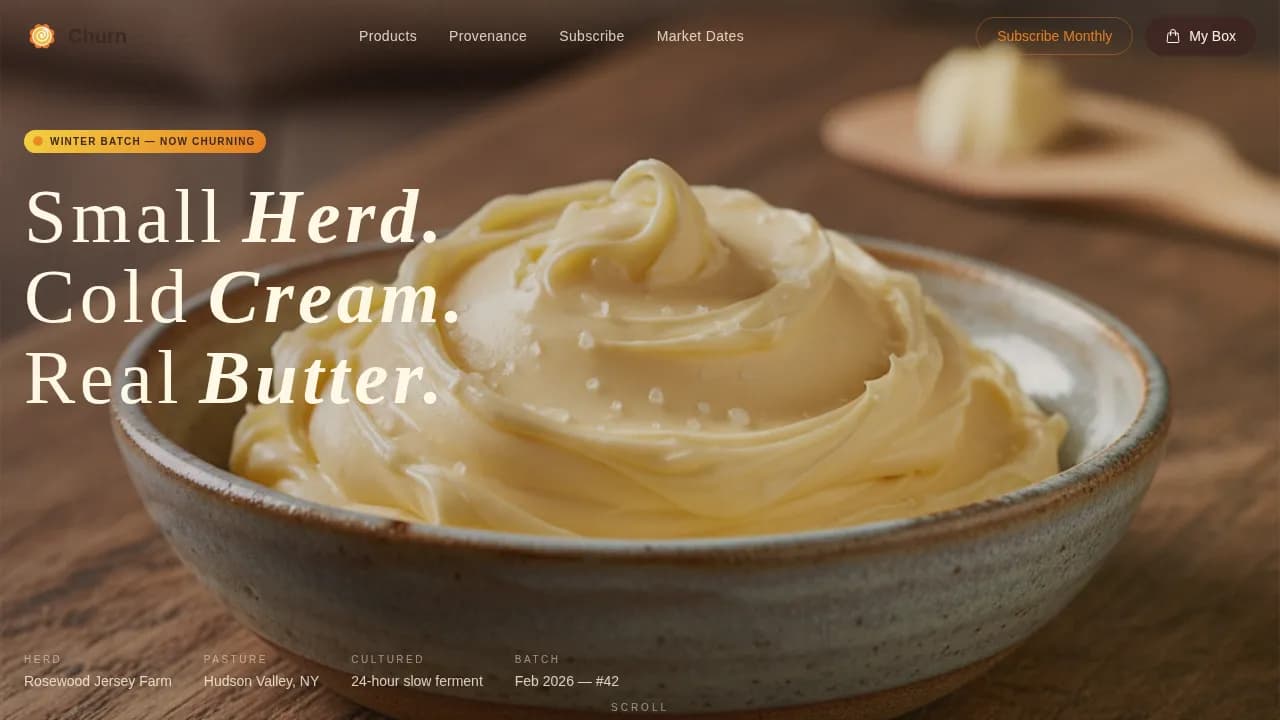 Churn — Artisanal Butter Craft Landing Page Template
