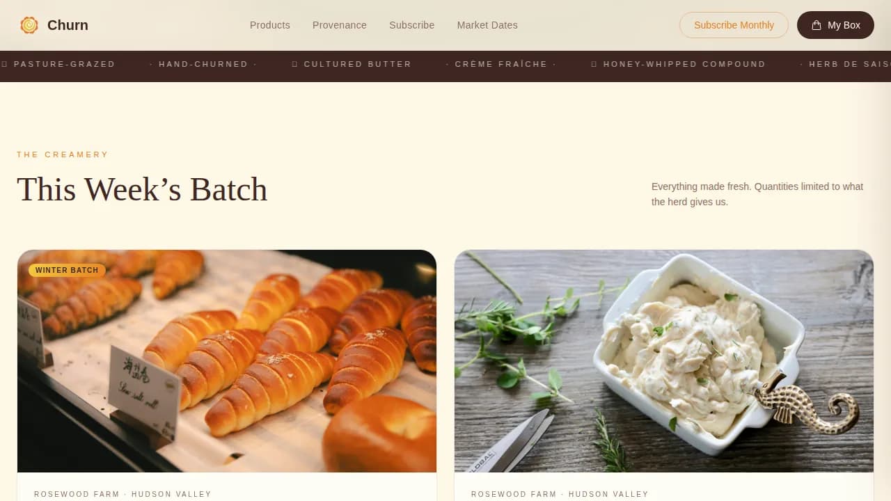 Churn — Artisanal Butter Craft Landing Page Template