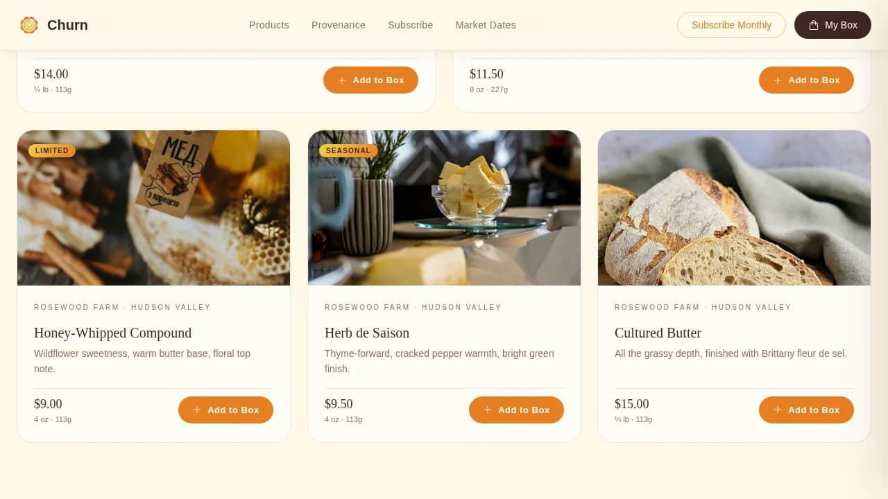 Churn — Artisanal Butter Craft Landing Page Template