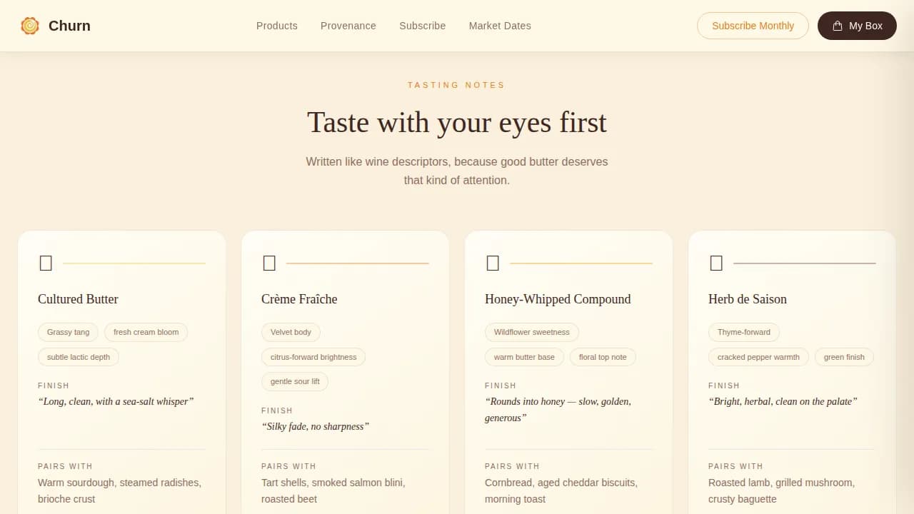 Churn — Artisanal Butter Craft Landing Page Template