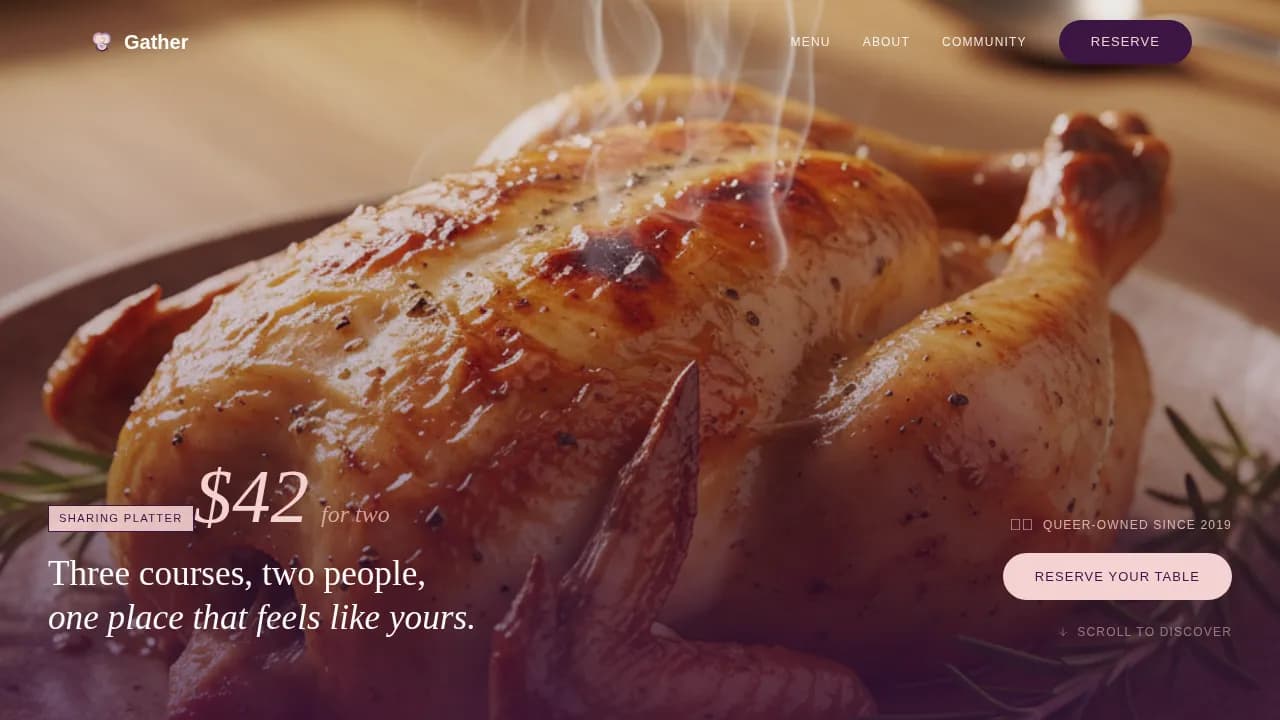 Embrace — Inclusive LGBTQ+ Restaurant Landing Page Template