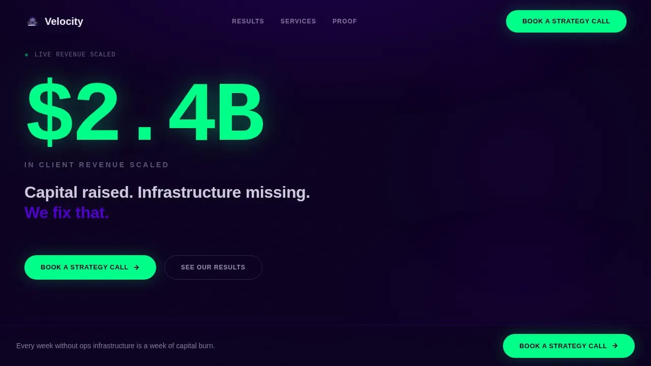 Post-Funding Startup Tactical Operations Consulting Website Template