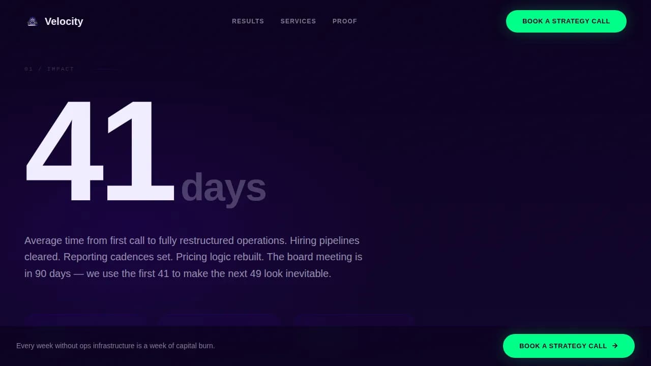 Post-Funding Startup Tactical Operations Consulting Website Template