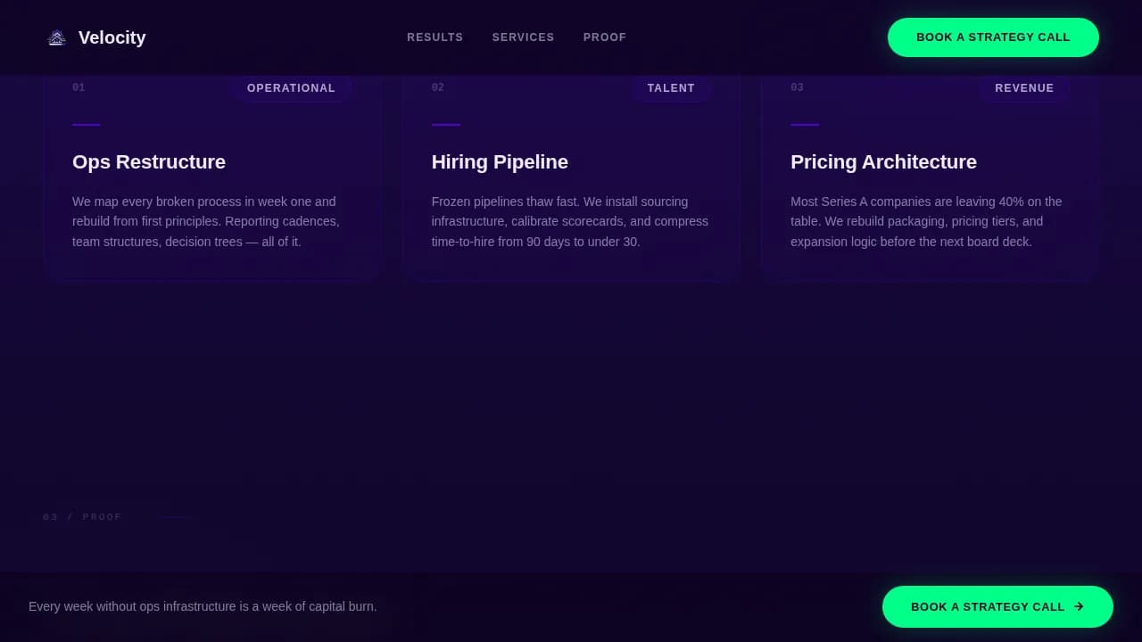 Post-Funding Startup Tactical Operations Consulting Website Template