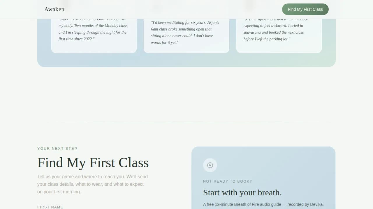 Rise — Immersive Kundalini Yoga Landing Page Template