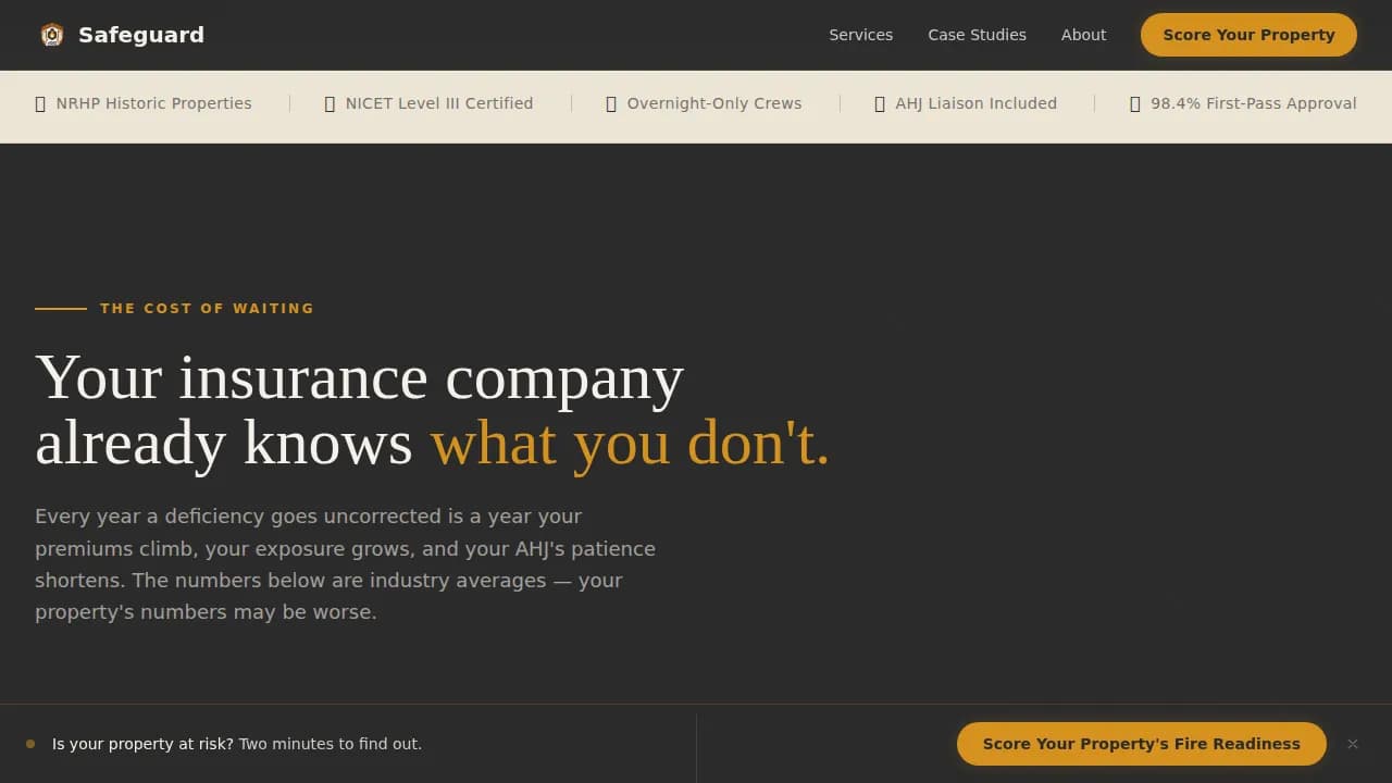 Guardian — Comprehensive Heritage Hotel Safety Landing Page Template