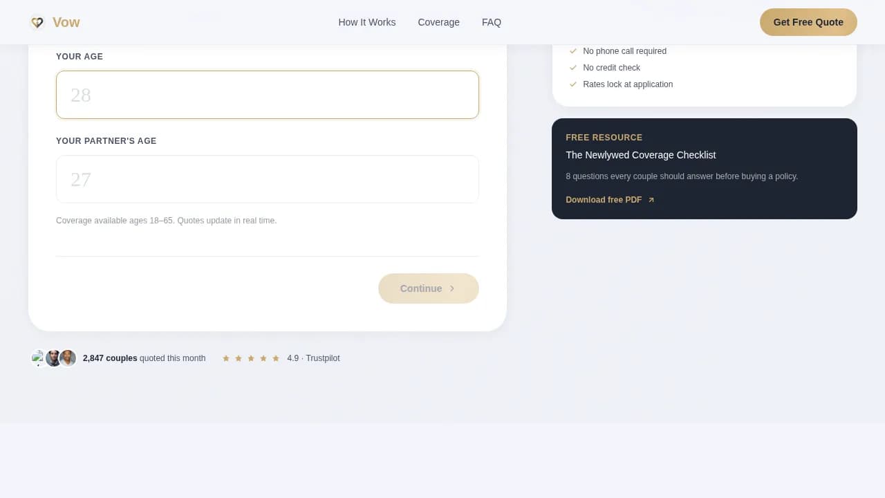 Unite — Assured Newlywed Coverage Landing Page Template