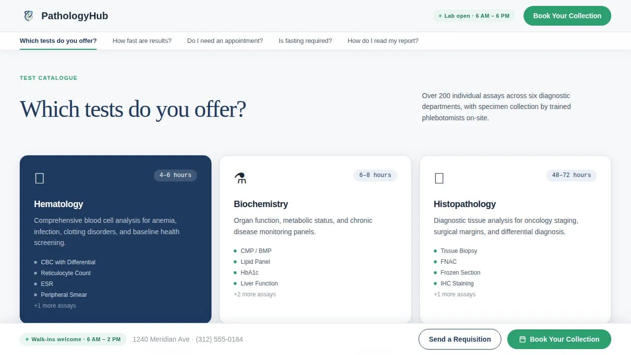 Pathology Medicine Booking Website Template
