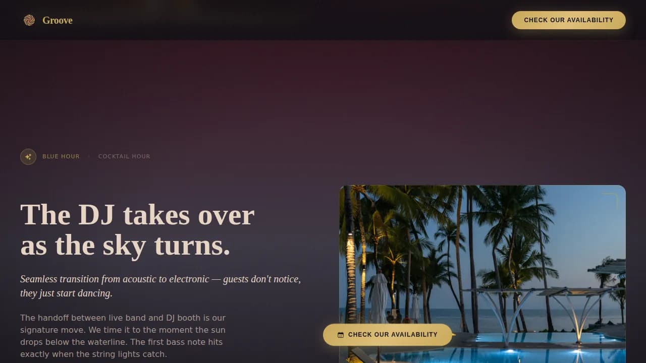 Groove - Tropical Wedding DJ Band Landing Page Template