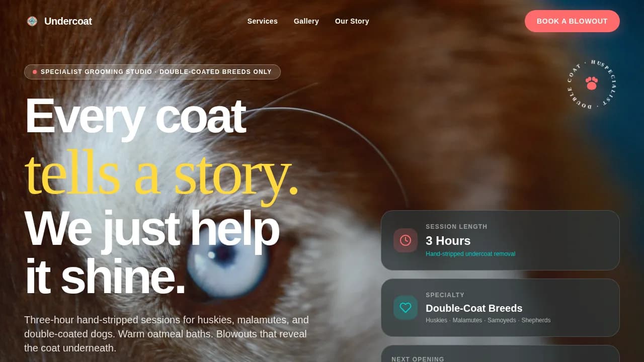 Undercoat — Professional Husky Grooming Landing Page Template
