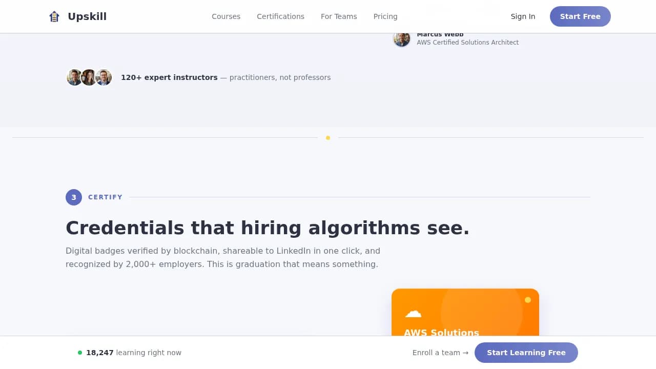 Upskill - Professional Certification Training Landing Page Template