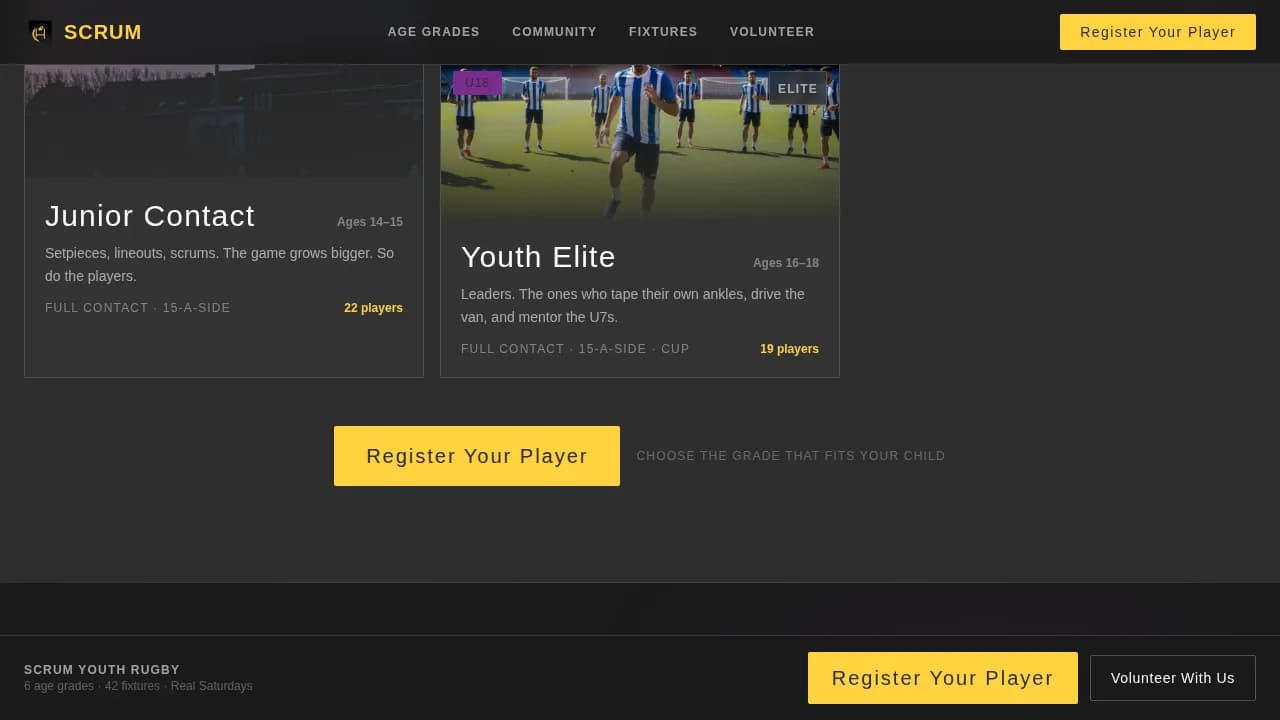 Tackle — Industrial Rugby Academy Landing Page Template