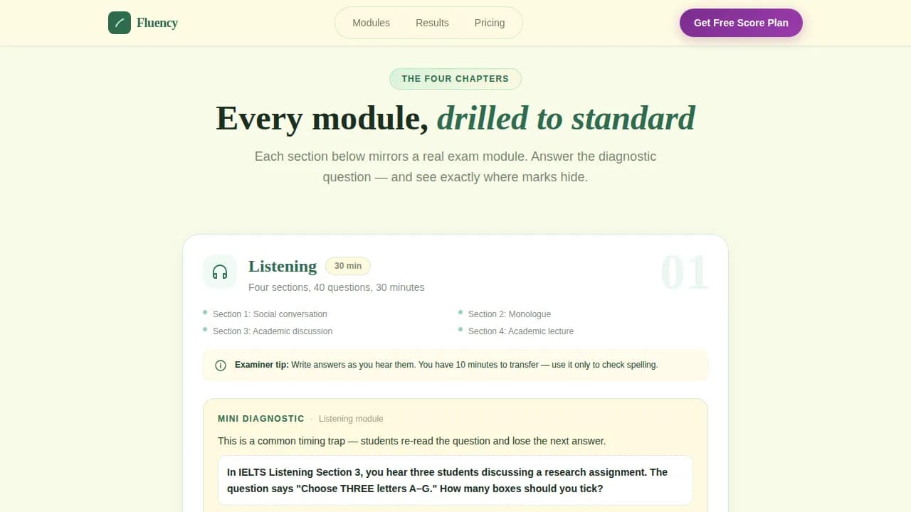 Fluency - Score-Boosting IELTS Prep Landing Page Template