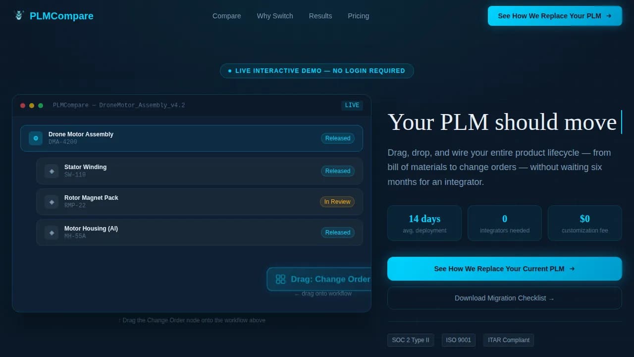 Lifecycle - Drag and Drop PLM Comparison Landing Page Template