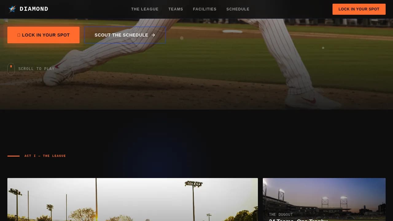 Baseball Leagues Booking Website Template